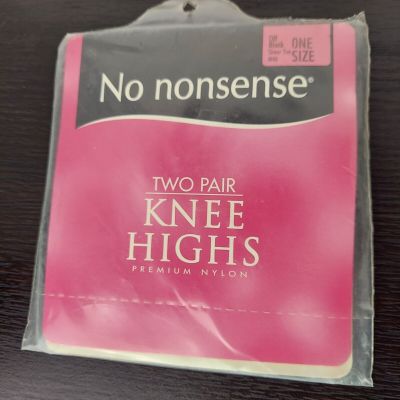 No Nonsense Comfort Top Knee Highs, Off Black M46, Size One, Sheer Toe, 2 Pack