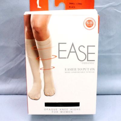 NWT EASE By THERAFIRM Small Long COMPRESSION 15-20mmHg Black OPAQUE KNEE HIGHS