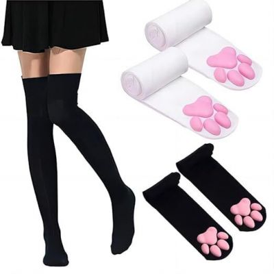 WOMEN'S CAT PAW PAD BOTTOM 3D COSPLAY SOCKS KAWAII CUTE THIGH HIGH STOCKINGS