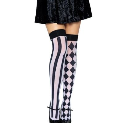 LegAvenue  Harlequin Black/White Thigh Highs 6120