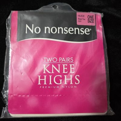 No Nonsense Comfort Top Nylon Knee Highs, Nude #029, Size One, Sheer Toe, 2 Pack