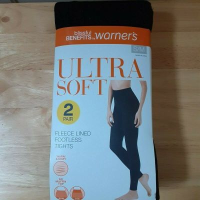 Warner's Blissful Benefits(2)Pair Fleece Lined Footless Tights S/M  NEW W/TAGS