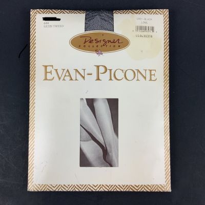 Evan Picone Pantyhose Size Long Black Gray Satin Tweed Designer Collection Vtg