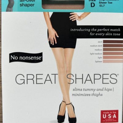 No Nonsense Great Shapes Beige Mist Sz D Control Top Panty Hose Sheer Toe Nylons