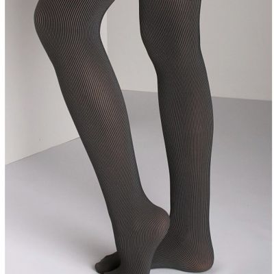 Commando Richly Ribbed Opaque 2 Tone Tights Black/Grey Medium. NWT