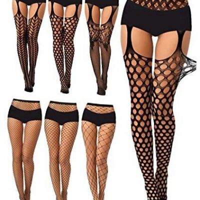 Geyoga 6 Pairs Valentine Women Fishnet Stockings Thigh High One Size Cute Style