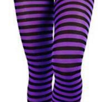 Women's Nylon Horizontal Striped Tights One Size Plus Black/Purple