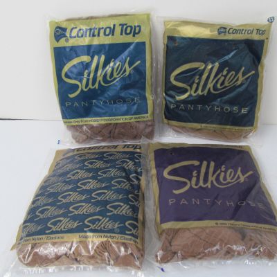 NOS Silkies Control Top Pantyhose Nylons Queen Nude Beige Mocha 4 Pair Vtg 93 H6