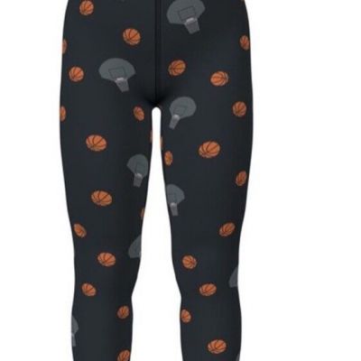 LuLaRoe Womens Leggings Size TC2 Black Basketball Balls Hoop Sports Plus 18+ NWT