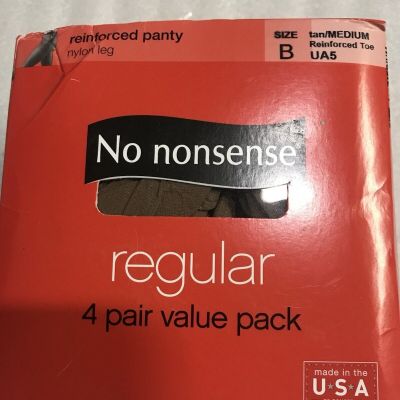 No Nonsense Regular TAN UA5 Reinforced Panty Nylon Leg Pantyhose 4 Pair Size B6