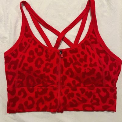 Balance Athletica Vitality Womens size M Velvet Panther Leopard Print Red Bra