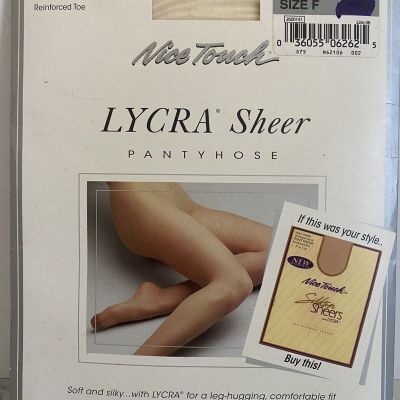 NICE TOUCH Lycra Sheer Pantyhose Sheer Leg-1 Pair - Pearl - Size F Vintage Retro