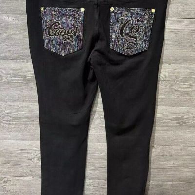 Coogi Size 16 Embelished Black Stretch Denim Jeggings Leggings Bling