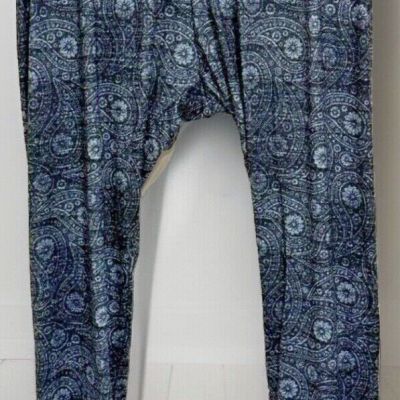 NorthStyle Cropped Legging Blue Paisley Mid Rise Poly Spandex Size 1X