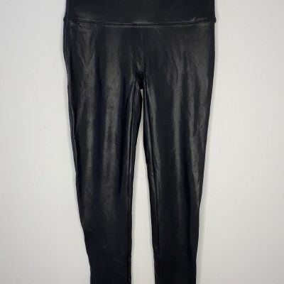 Spanx Size L Black Faux Leather Leggings Womens Style 2437 Inseam 25”