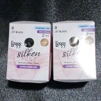 2 Boxs Leggs Silken Mist Sheer Tights 2pr each B Jet Black