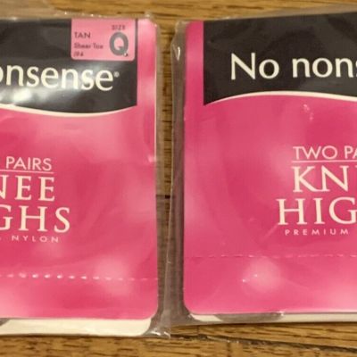 No Nonsense Nylon Knee Highs Comfort Top Size Plus Tan Sheer Toe 2 Packs Of 2 Pr