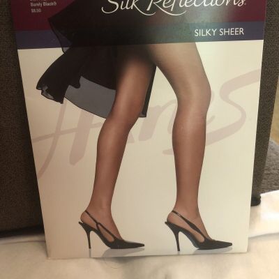 Hanes Silk Reflections Pantyhose AB Barely Black Control Sandalfoot Sheer 1989