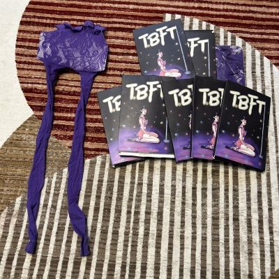 Fishnet Stockings Lot Of 9 Purple With Rose Pattern High Waisted O/S