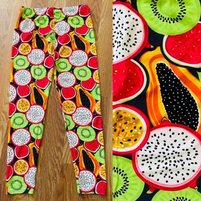 NWT Unique Colorful TROPICAL FRUIT Print LEGGINGS Size XPlus