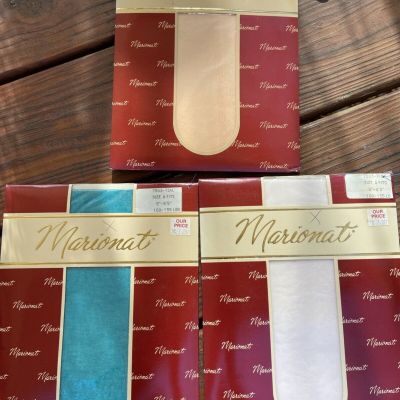 (3)Marionat Special Occasion Pantyhose Size A Pink, Peach, & Teal 100perc Nylon VTG