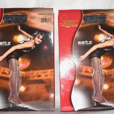 2X Levante seltz sheer tights sparkle shimmer Silver Argento Lurex Tg. 2