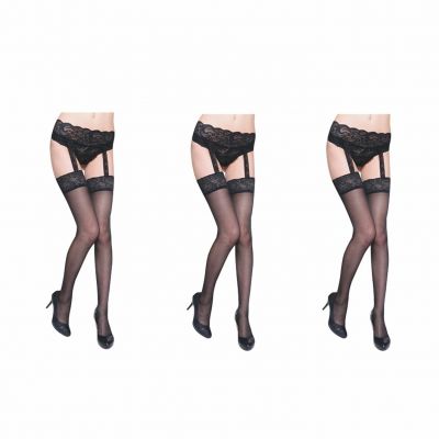 3-Pcs Women Premium Sexy Top Thigh High Stockings Belt Garter Suspender USA