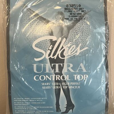 Silkies Ultra Control Top Womens Queen Sheer Pantyhose Misty Grey 030510 XL NEW