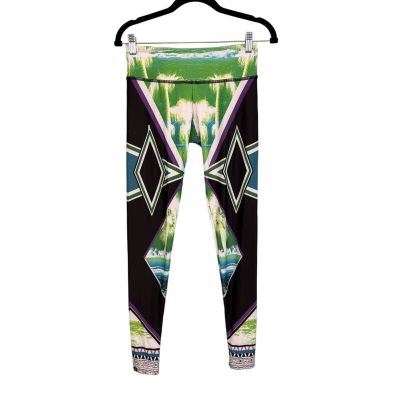 Onzie Leggings Women S/M Palm Trees Geometric Yoga Activewear Workout Gym Green