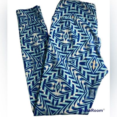 LulaRoe Leggings One Size Bright Blues Geometric Pattern