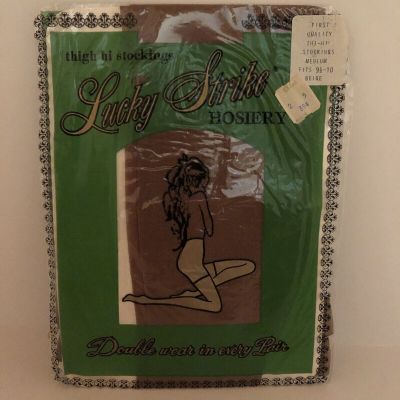 VTG Lucky Strike Hosiery Thigh-hi Nylon Stockings-Beige-Medium 9.5-10