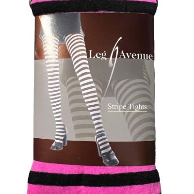 New LEG AVENUE Womens  Black & Pink Candy Stripe Tights Hosiery Pantyhose One Sz