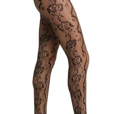 New Women's STEMS Black Floral Squiggle Fishnet Tights  One Size