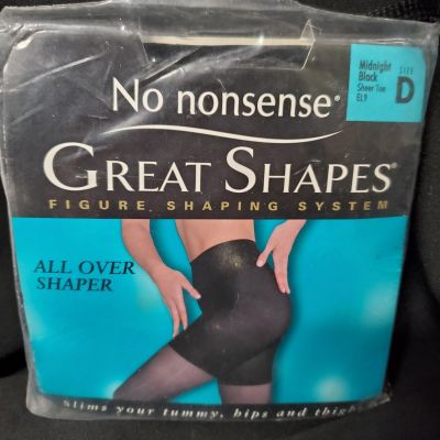 No Nonsense Great Shapes MIDNIGHT BLACK Sheer Pantyhose All Over Shaper Size D