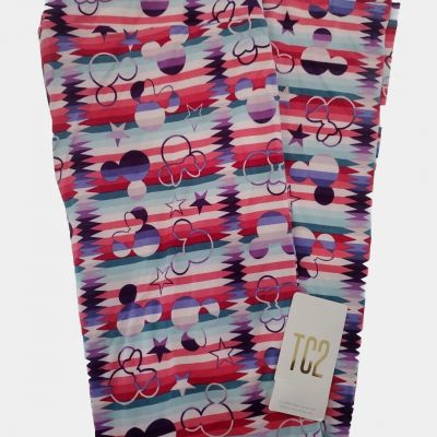 New LuLaRoe TC2 Disney Minnie Mouse Striped Star Red Pink Purple Bright Leggings