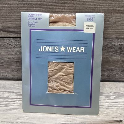 Jones Wear Lycra Sheer Control Top Pantyhose Med/Tall Soft Beige