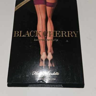 Honey Birdette Black Cherry Stockings Luxury Thigh High Stay Ups size Large New