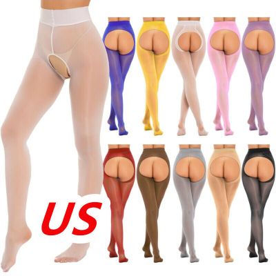 US Womens Oil Silk Pantyhose Stretchy Hollow Out Thigh High Stockings Hosiery