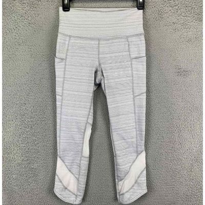 Athleta Leggings Womens XS Grey White Crop Stripe Yoga Activewear Ladies Workout