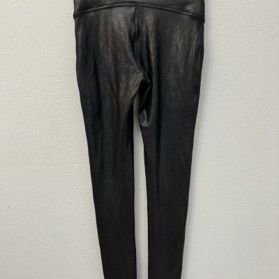 SPANX Black Faux Leather Shimmer Leggings Size Small EUC