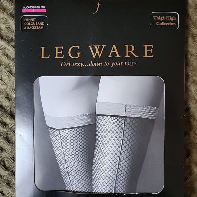 Frederick's Of Hollywood Leg Ware BLACK SMALL Lacetop FISHNET PINK SEAM+BAND~New