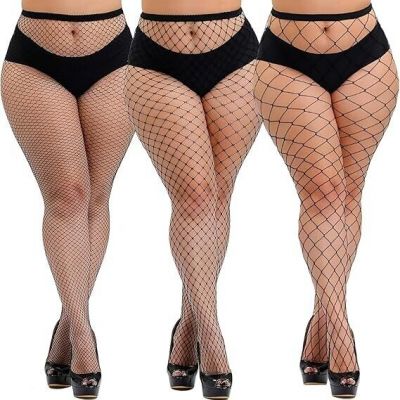 PLUS SIZE FISHNET STOCKINGS WOMEN 3 PAIRS SEXY FISHNET TIGHTS HALLOWEEN GOTHIC C