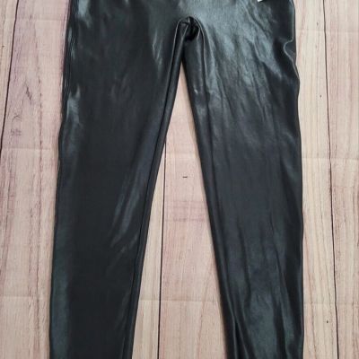 NEW $98 Spanx Women Black Faux Size XL Leather Leggings Shaping Waist Band