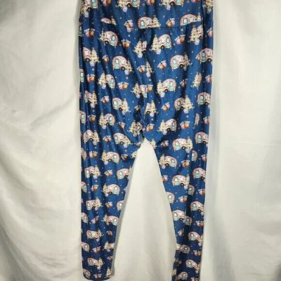 Brylah Fashions Blue & Multicolored Christmas Glamping Leggings Size TC