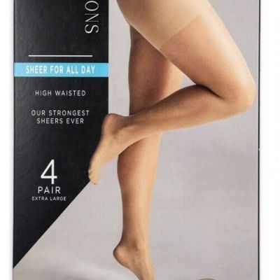 Silk Impressions Pantyhose High Waist Flat Seams Sheer 4 Pair Beige Size XL NWT