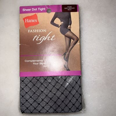 New Hanes Fashion Tight Sheer Dot Tight, Medium, Black