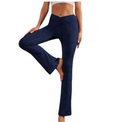 Womens Yoga Pants High Waisted Workout Leggings Casual Flare Bootcut - XS - Blue