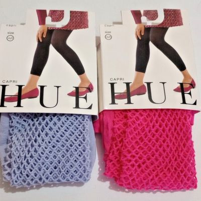 2 PAIR HUE Fishnet Capri Tights Size M/L fits 165-200 lbs Lilac & Sherbert - NWT