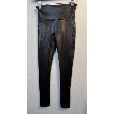 SPANX Leggings Pants Women's Size S Black Faux Leather Shiny