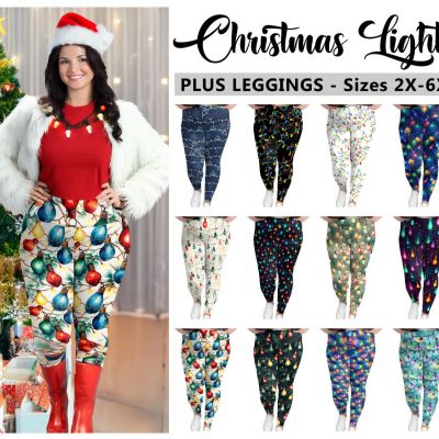 Christmas Lights Plus Size Leggings #3 - Santa, Fall Holiday, Fashion Leggings